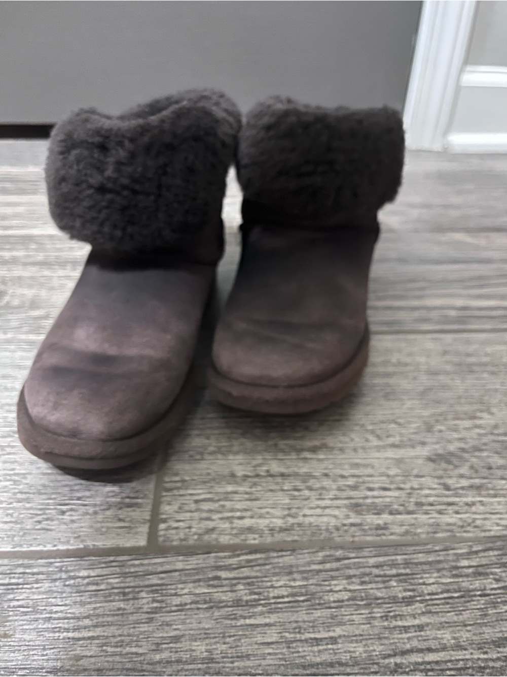 Women's Dark Brown Suede Shearling Fold-Top Booties